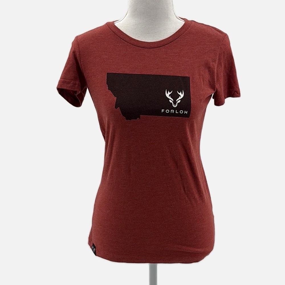 Forloh Montana Short Sleeve Crew Neck T Shirt in Brick - Size XS